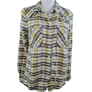 Free People Flannel Plaid Button Down Shirt In SP